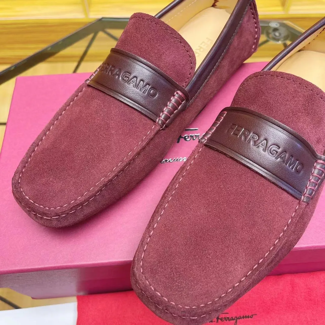 Men's shoes 💰560Ferragamo high-end quality 🔥 burgundy cow suede ➕ cowhide lining size 38-45